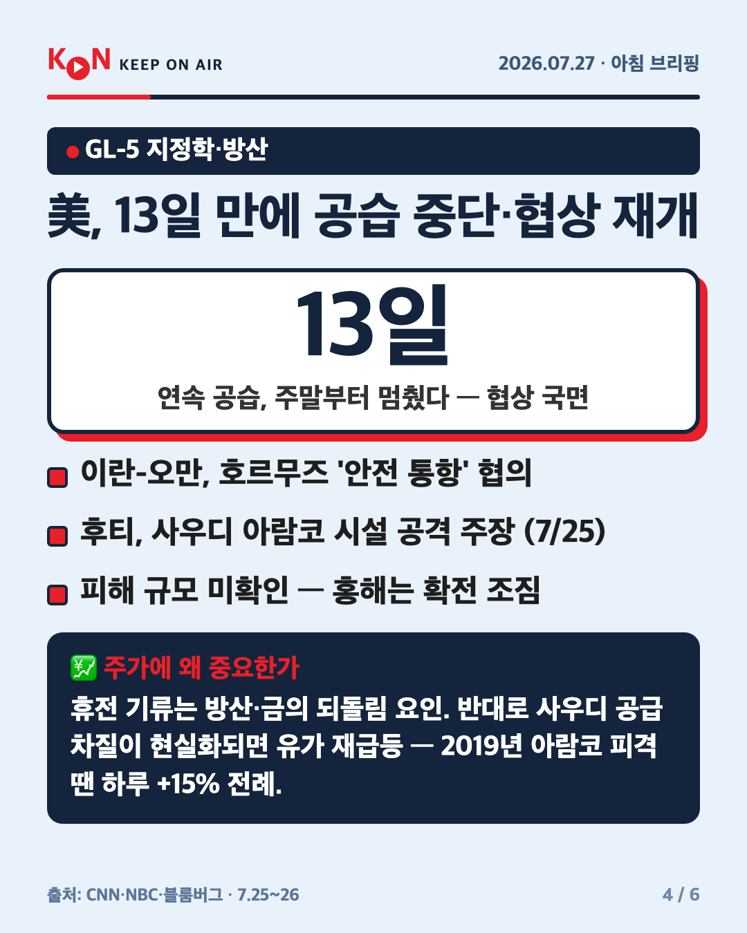 美, 13일 만에 공습 중단·협상 재개 카드